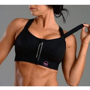 SHEFIT SLuxe black zipper front sports bra